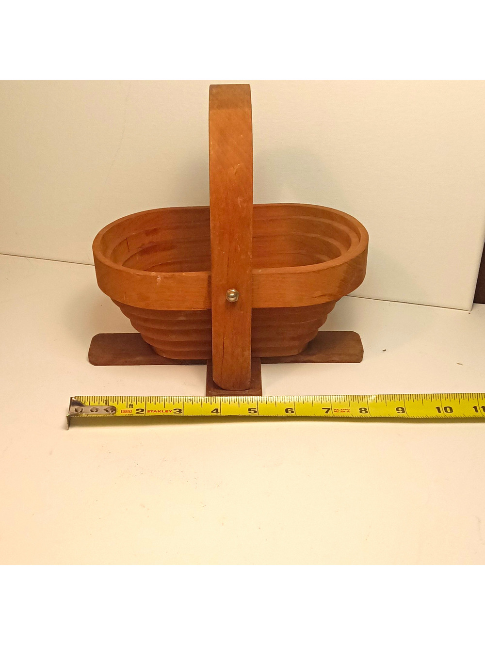 Vintage Handmade Folding Wood Basket Trivet | Rustic Boho Fruit Bowl 9 Inch